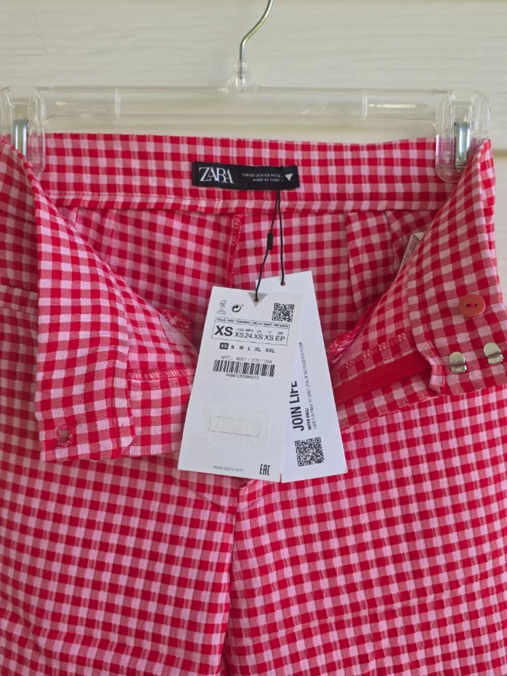 NWT Zara red and white gingham cropped flare pants - Picture 3 of 5